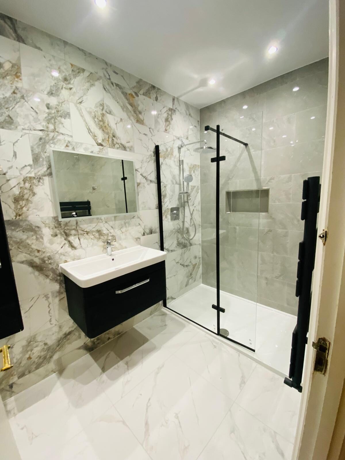 Marble and brass bathroom